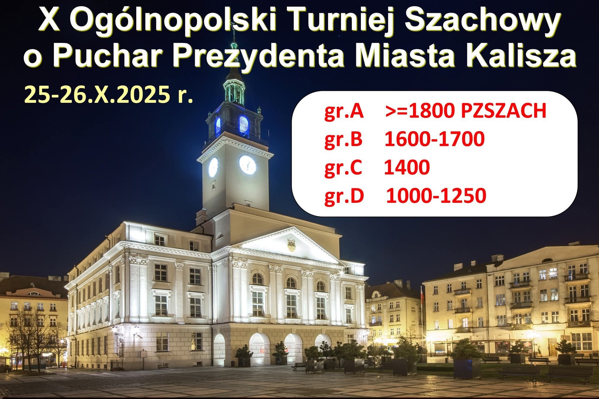 Zapraszamy 25-26.X do Kalisza na X Ogólnopolski Turniej Szachowy o Puchar Prezydenta Miasta Kalisza